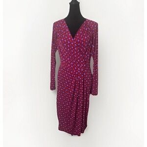 Bob Mackie Womens Faux Wrap V-Neck Dress Size XXS Purple Red Long‎ Sleeve